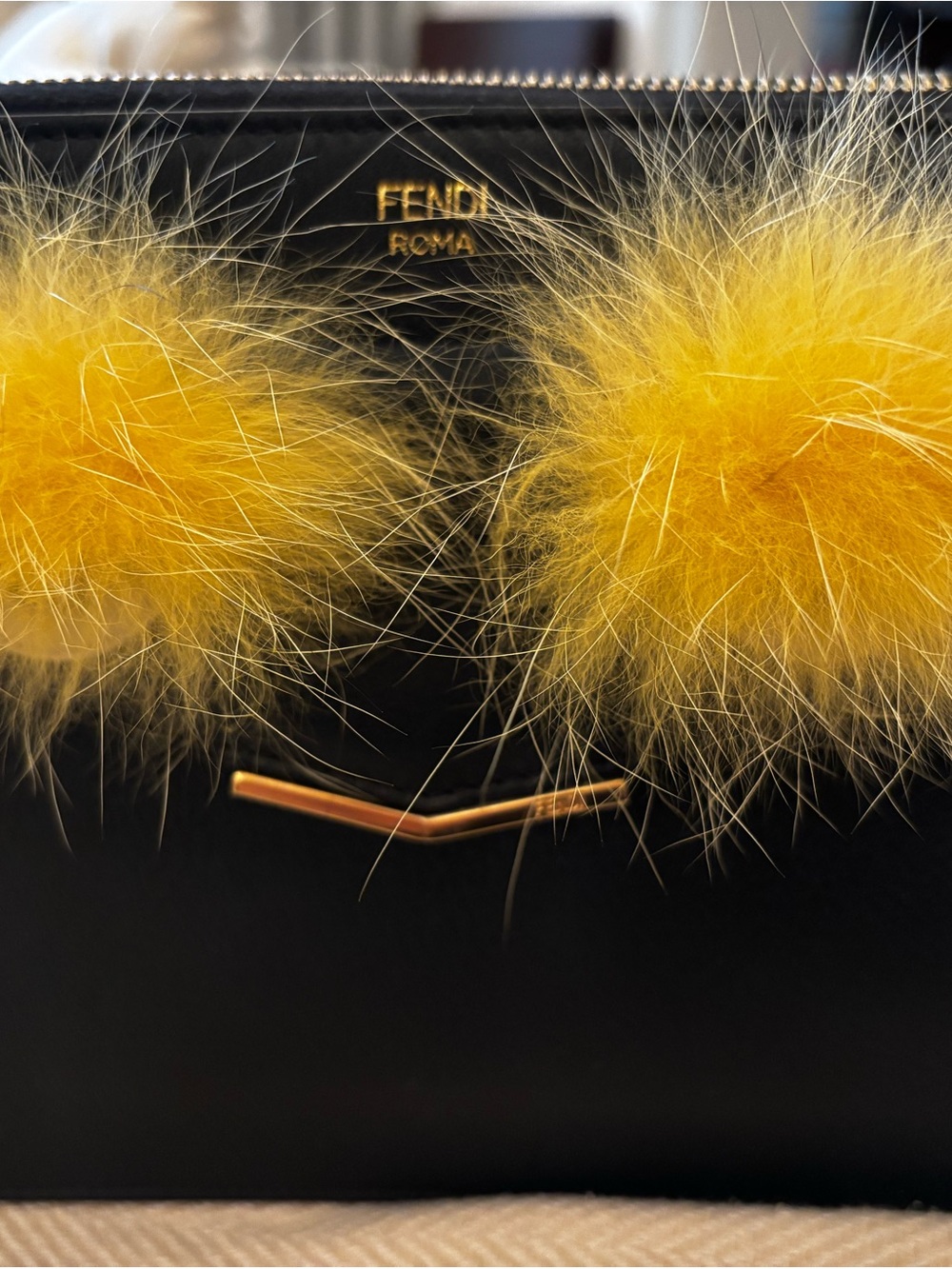 Fendi Black Leather Monster Eyes Mini Pouch